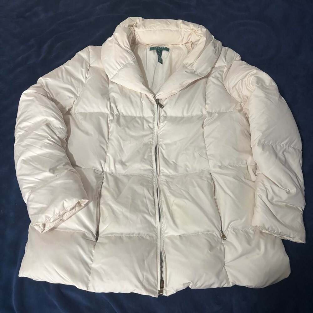 Lauren Ralph Lauren Cream Puffer Jacket XL Down Fill Winter Coat